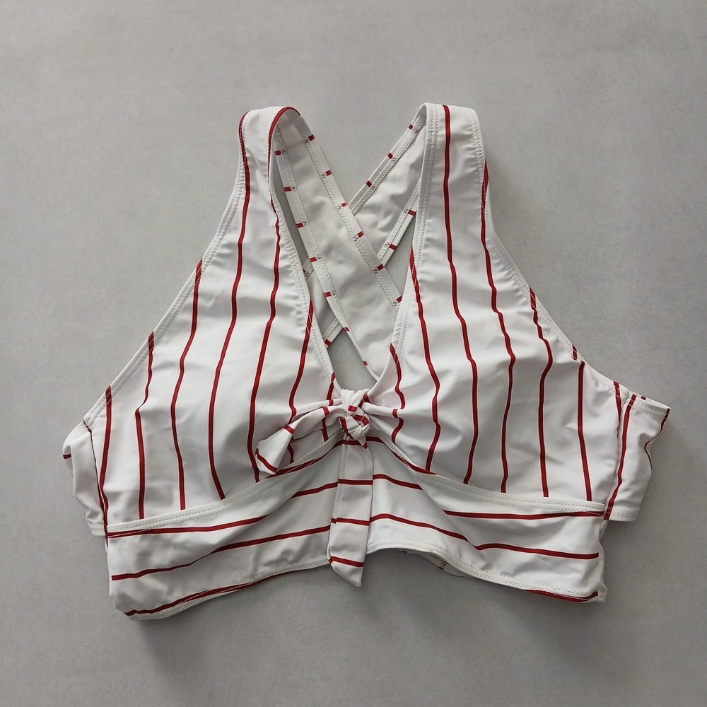 White Y2K Swim Resort Beach Vacation Stripe‎ Grunge Crisscross Bikini Top Large